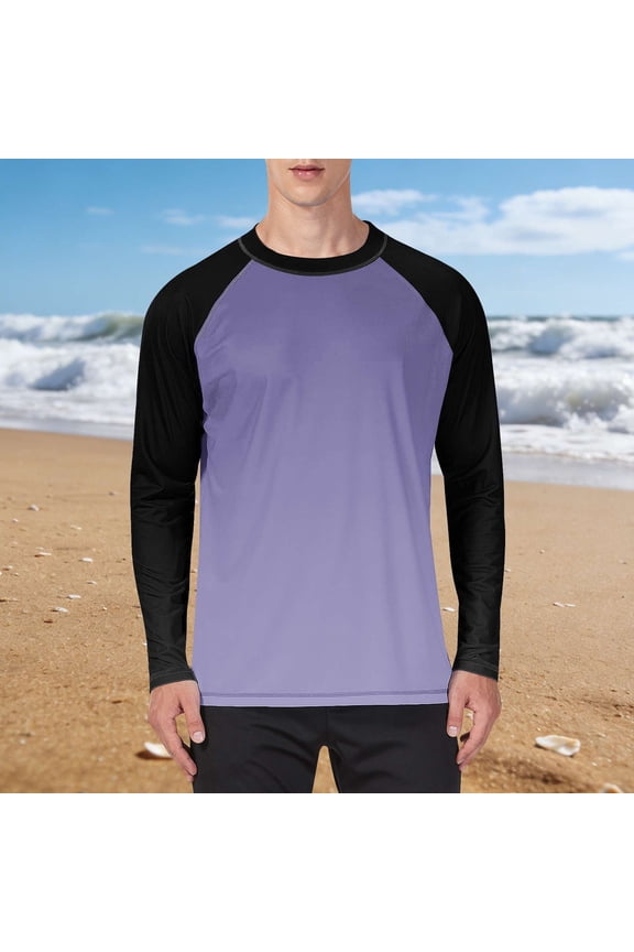 Mens Casual Shirts Crew Neck Long Sleeve Athletic T-Shirt Sun Proof Color Block Men's T-Shirts S