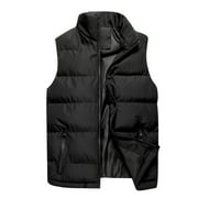 Dolkfu Mens Jacket Lightweight Solid Black Stand Collar Puffer Vest Sleeveless Zip up Outerwear Coat Coats for Men Fall L
