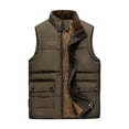 thumbnail image 1 of Dolkfu Mens Jackets Casual Standing Collar Sherpa Lined Puffer Vest Cotton Sleeveless Plush Jacket Coats for Man M, 1 of 2