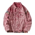 thumbnail image 1 of Dolkfu Mens Jackets Winter Casual Vintage Distressed Pink Denim Jacket Button Down Graphic Streetwear Men's Fall Coats L, 1 of 7