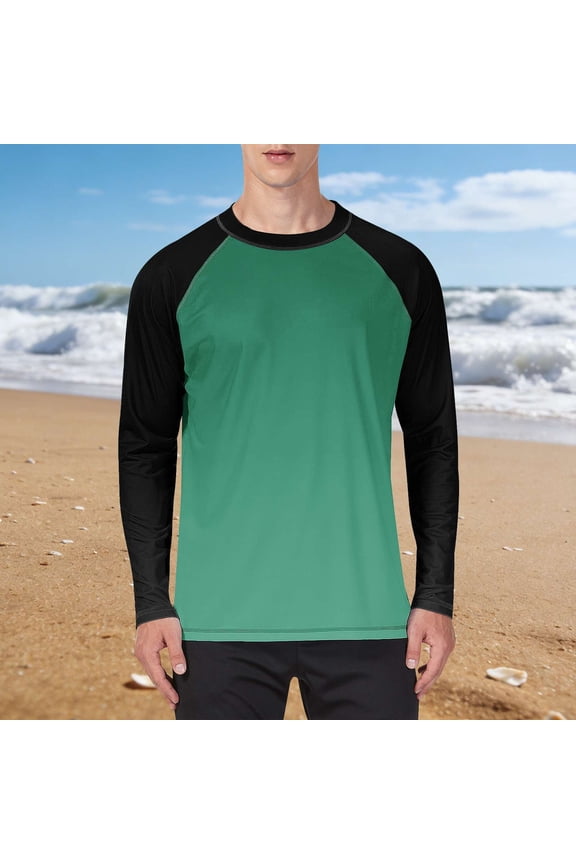 Mens Long Sleeve Shirt Athletic Crew Neck T-Shirt Color Block Sun Proof Tee Shirts Mens 3X