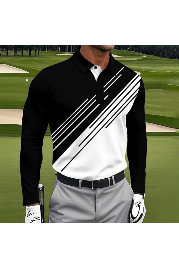 Mens Long Sleeve Shirt Work Graphic Polos Office Golf Regular Fit Tshirt for Men 2X