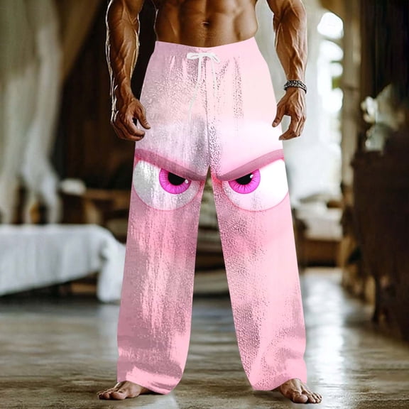 Dolkfu Mens Pants Wide Leg Drawstring Sweatpants Holiday Graphic Funny Men Trousers L