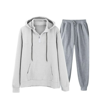 Dolkfu Mens Sets on Clearance Jogger Waffle Hoodies Pants Solid Color Quarter Zipper Track Suit Mens Athletic Sets 3X