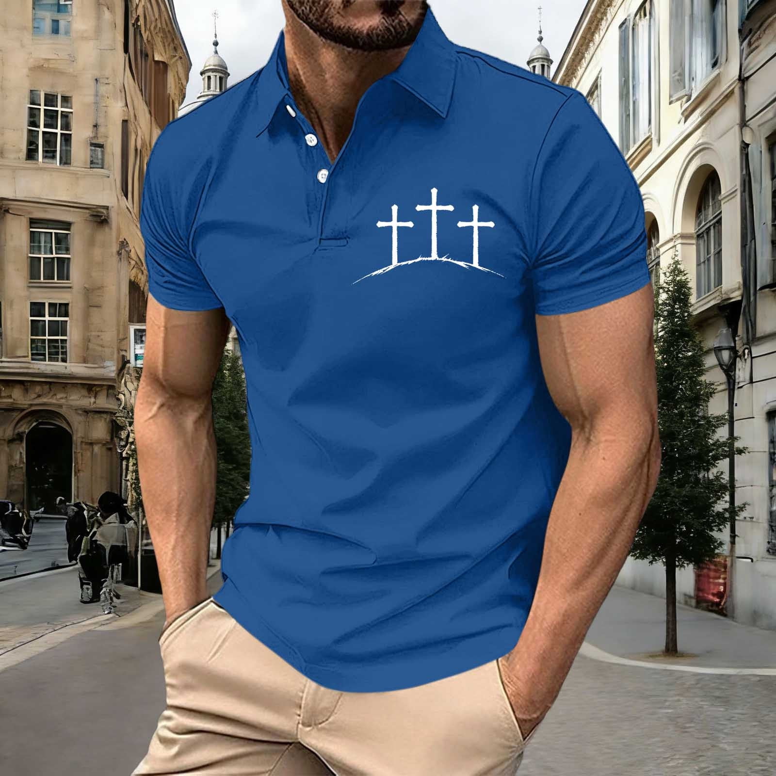 Dolkfu Mens Shirt Business Polos Shirt Blue Office Short Sleeve Graphic Men's T-Shirts S