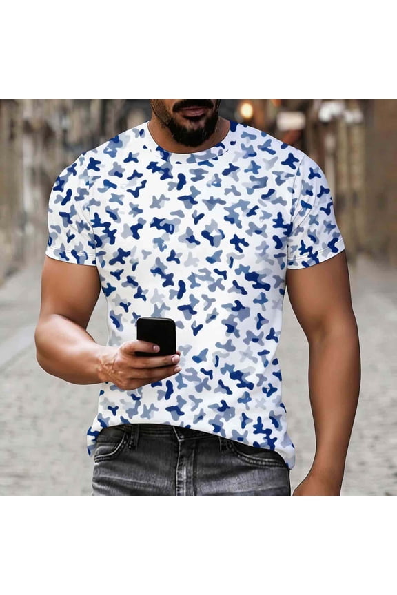 Mens Shirt Short Sleeve Graphic Tee Shirt Camoufalge Fitness Crewneck T Shirt Men M