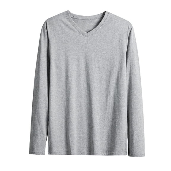 Dolkfu Mens Shirts Cotton V Neck Long Sleeve Solid Loose Basic T Shirts Mens Tops,3X