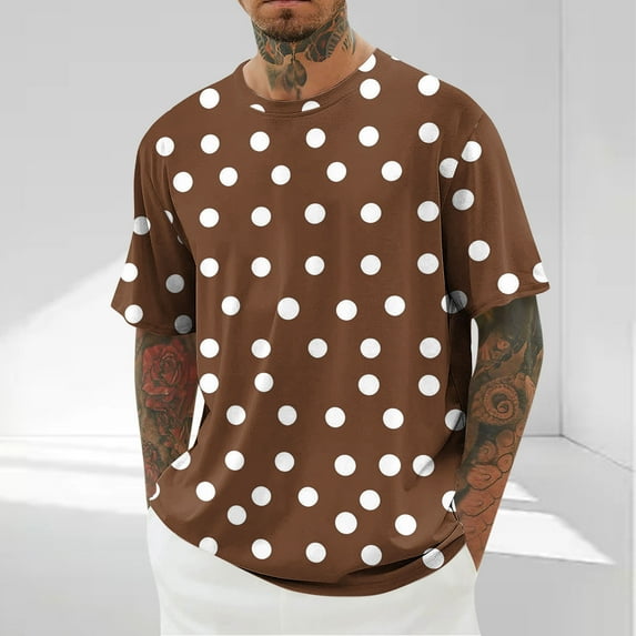 Dolkfu Mens Shirts Short Sleeve Casual Pink Oversize Breathable Crew Neck Polka Dot T-Shirt Summer Men Tops M