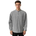 thumbnail image 1 of Dolkfu Mens Shirts Striped Henley Golf Shirts Long Sleeve Button Band Collar Men Polos XL, 1 of 8