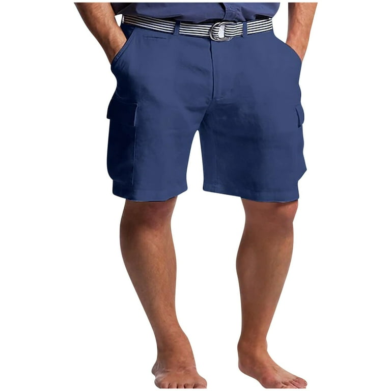 Dolkfu Mens Shorts 7 inch Adjustable Band Zipper Flat Front