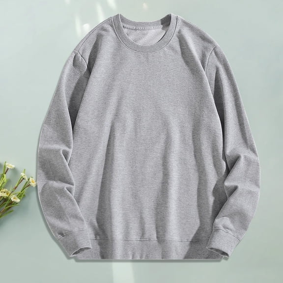 Dolkfu Mens Summer Shirts Plus Size Cotton Long Sleeve Loose Solid Crew Neck Sweatshirt Tops Men,M