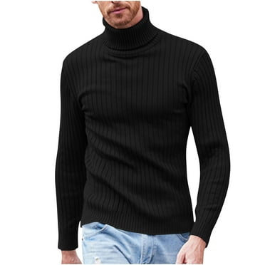 Dolkfu Mens Sweater on Clearance Black Turtleneck Solid Color Slim Fit Basic Sweater Chunky Sweater for Men L