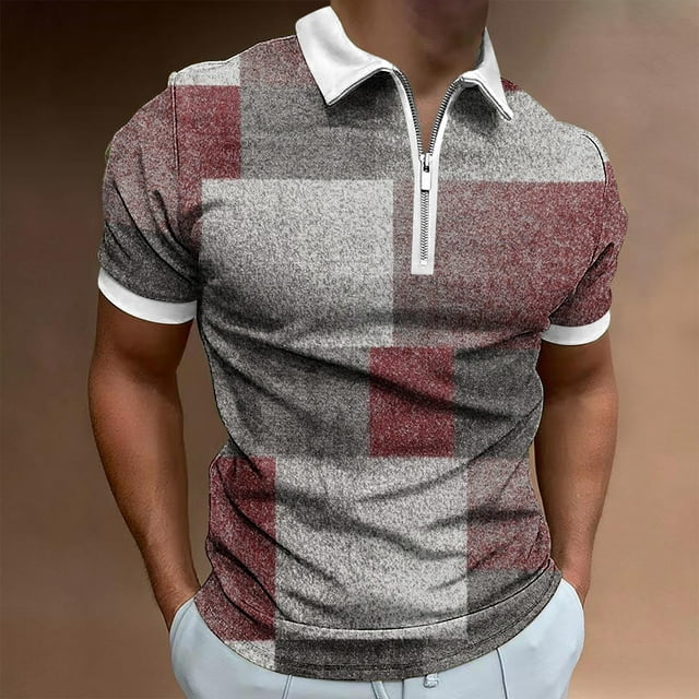 Dolkfu Mens Vacation Shirts Polo Short Sleeve Shirts Colorblock Lapel ...