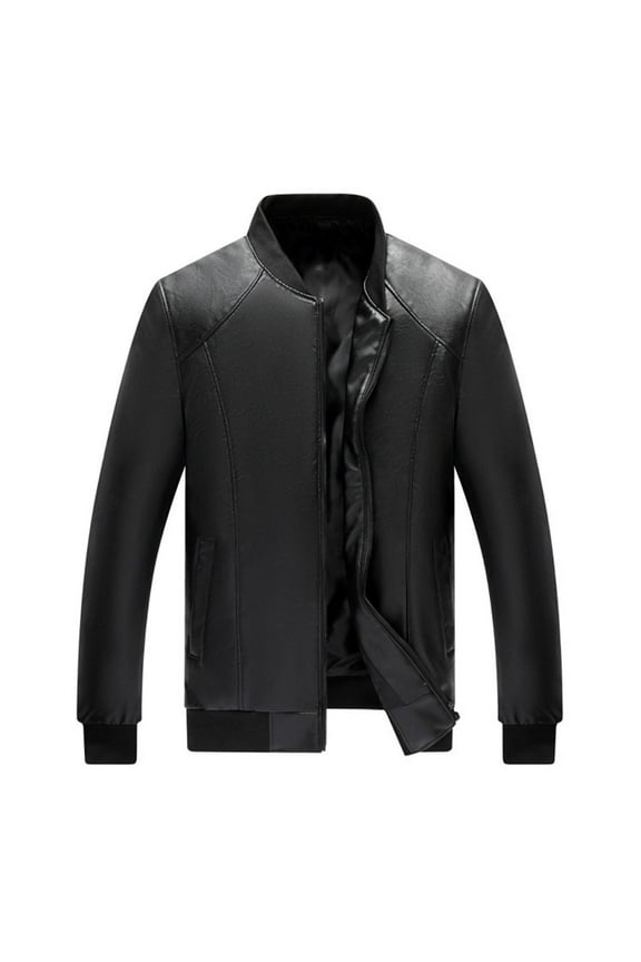 Black Men Jacket Faux Leather Motocycle Bomber Jacket Full Zip Slim Fit Baseball Outerwear Fall Coats for Men XXL