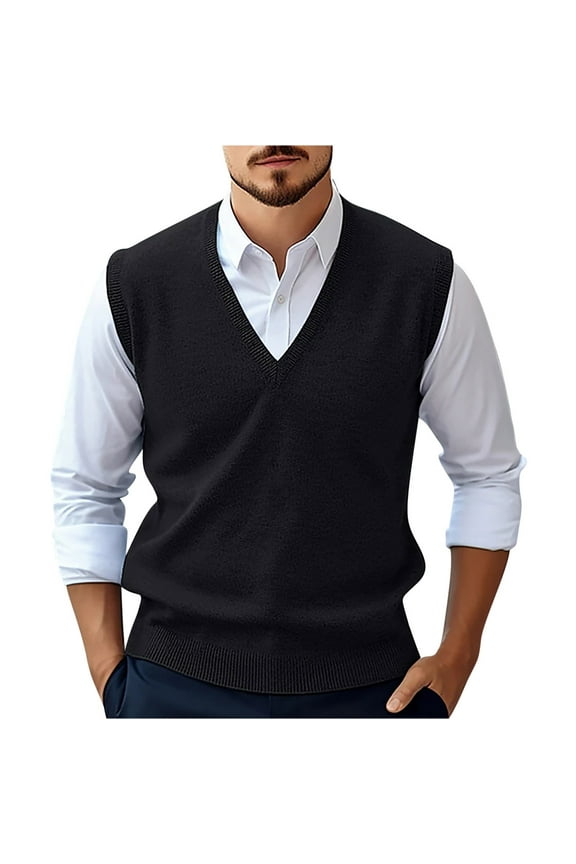 Mens and Big Mens Sweater Black V Neck Sleeveless Relaxed Fit Sweater Vest Fall Sweaters for Men 2025 L