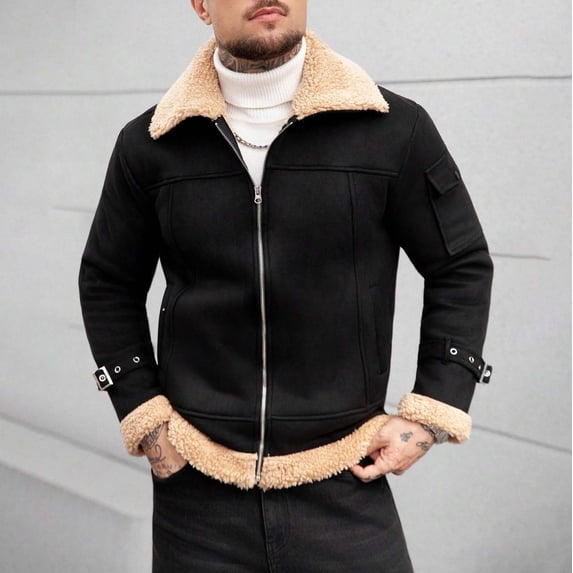 Mid Guy Dolkfu Mid-Length Black Winter Jackets for Men Long Sleeve Collared ...