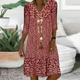 thumbnail image 1 of Dolkfu Mid-Length Dresses for Women Trendy V-Neck Red 3/4 Sleeve Boho Dresses Retro Vintage Relaxed Fit Flowers Printed Shift Dresses Red,S, 1 of 6