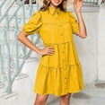 thumbnail image 1 of Dolkfu Mini Women'S Summer&Fall Dresses Short Sleeve Retro Collared Yellow Dresses Relaxed Fit Solid Refined Modern Shirt Dress Yellow,Xxl, 1 of 6