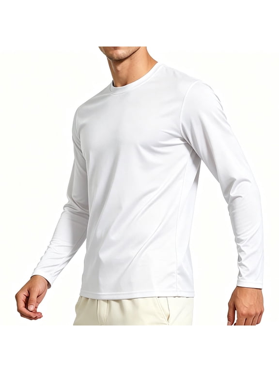 Minimalist Men'S Graphic T-Shirts White Crew Neck Long Sleeve Pull-on T-Shirts Mesh Modern Refreshing Solid Tops White,Xxl