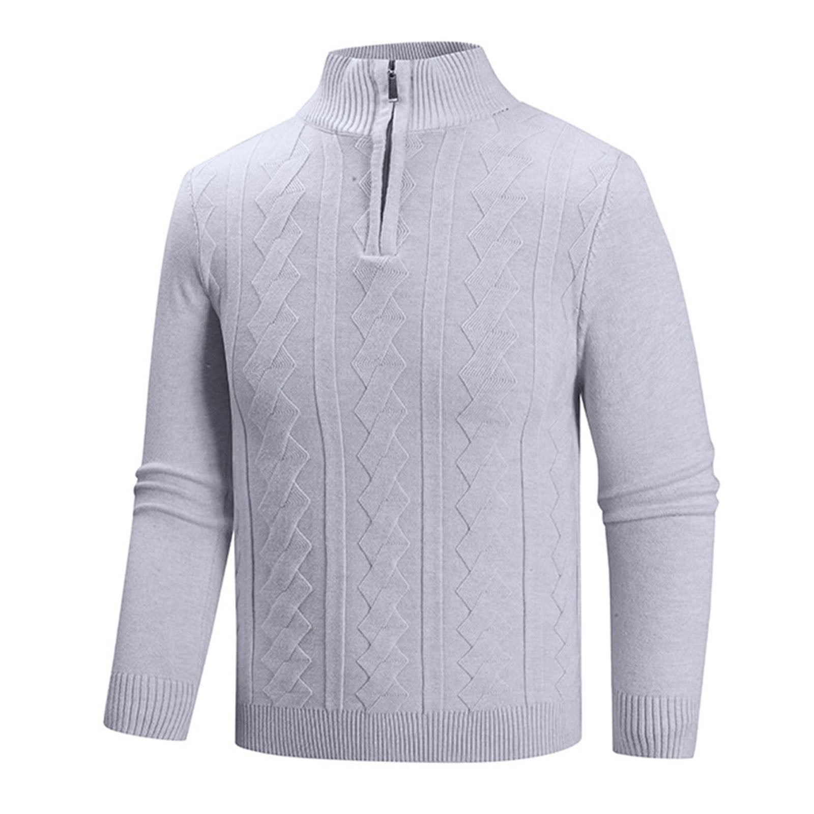 Dolkfu Mock Neck Sweater Men Quarter Zip Cable Knit Gray Sweater ...