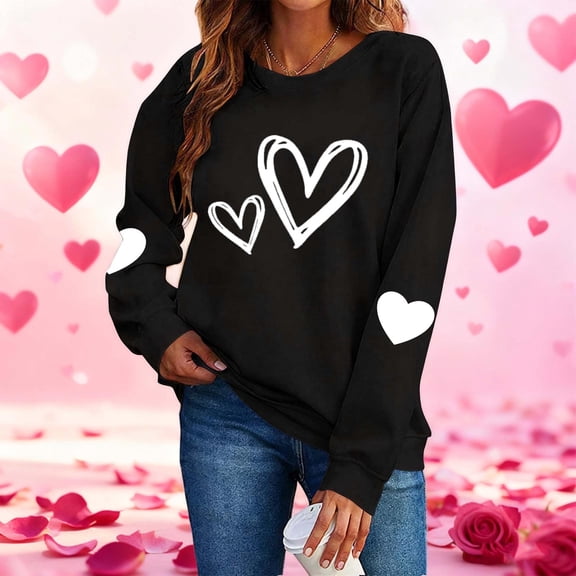Dolkfu Novelty Womens Valentines Shirts Love Black Sweatshirts Loose Fitting Crewneck Cute Trending Womens Clothes S