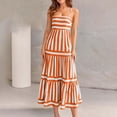 thumbnail image 1 of Dolkfu Orange Dresses for Women Sleeveless Square Neckline French Style Long Slip Dress Relaxed Fit Patchwork Romance Striped Dresses Orange,Xl, 1 of 6