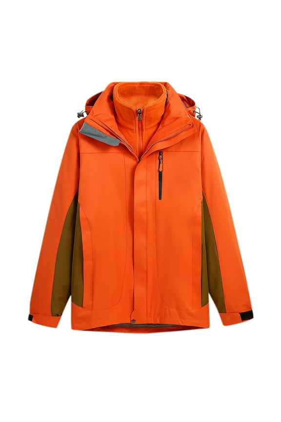 Orange Mens Jackets Waterproof Heavyweight 3 in 1 Skii Jacket Hiking with Liner Snow Jacket Mens Coats Winter 4XL