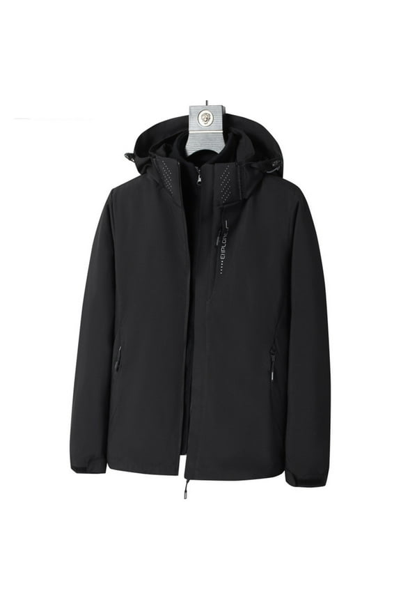 Outwear Jackets for Men 3 in 1 Black Hooded Waterproof Windbreaker Fleece with Liner Snow Jacket Coats for Man XXL