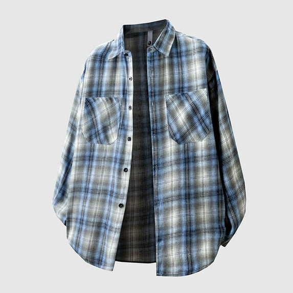 Dolkfu Oversized Mens Shirts Casual Plaid Button Down Shirt Collared Baggy Long Sleeve Shirts Mens Winter Shirts 4XL