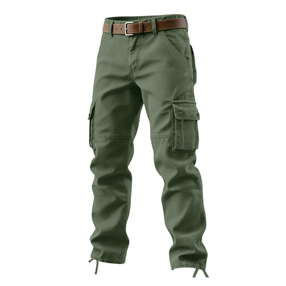 Dolkfu Pants for Men Cargo Work Relaxed Fit Green Pants Zipper Straight Leg Outdoor Mens Fall Trouser,42