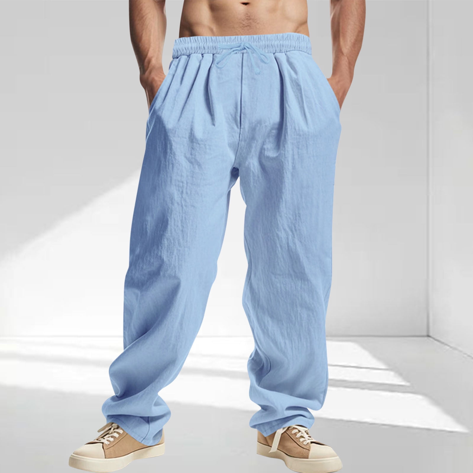 Anna-Kaci Men's Relaxed Fit Drawstring Pants with Elastic Waist and Straight Leg