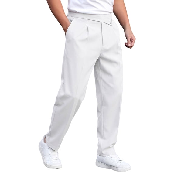 Dolkfu Pants for Men Pleated Business Dress Pants formal Zipper Wedding Mens Trousers S