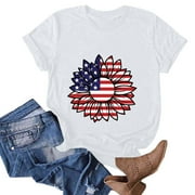 Dolkfu Patriotic Tops for Women Short Sleeve Graphic Prints Tunic Tops Usa Flag Shirts for Women