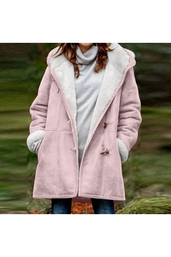 Pink Fall Jackets for Women Wool Double Breasted Trench Coat Toggle Fleece Lined Overcoat Women's Coats XL