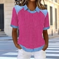 thumbnail image 1 of Dolkfu French Chic Women Clothing Pull-on Collared Pink Short Sleeve Blouses & Tops Patchwork Striped Polycotton Western Style Pullover Tops Hot Pink,S, 1 of 5
