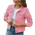 thumbnail image 1 of Dolkfu Pink Women Jacket Cargo Cropped Denim Jacket Collared Button Down Jean Shacket Fall Coats for Women 2025 L, 1 of 5
