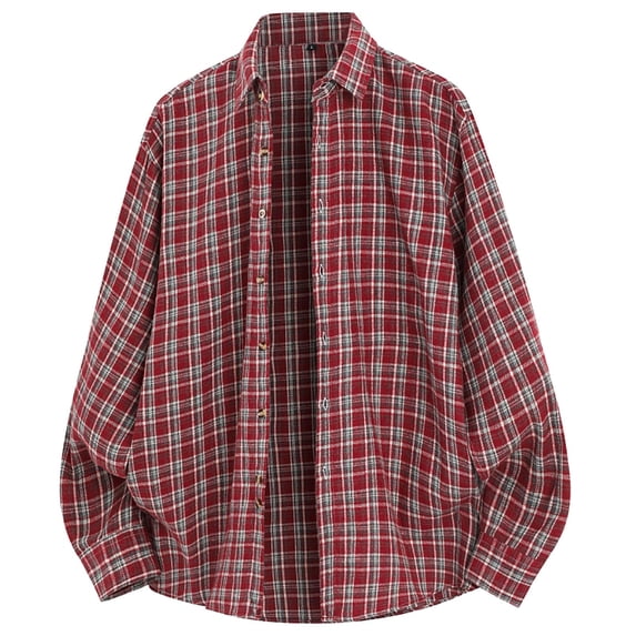 Dolkfu Plaid Casual Shirts for Men Vintage Button Down Shirt Long Sleeve Holiday Loose Fit Men's T-Shirts M