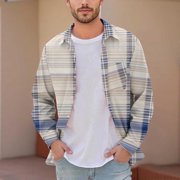 Dolkfu Plaid Mens Casual Shirts Loose Fit Button up Shirt Twill Long Sleeve Gingham Shirts Shirts under 5 Dollars M