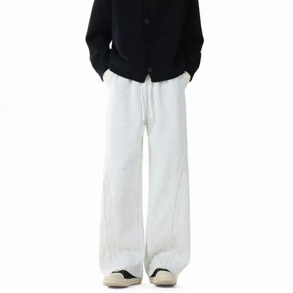 Dolkfu Plus Size Pants Men White Straight Fit Cargo Workwear Pants Workout Zipper Side Gym Pants Trousers for Men XL