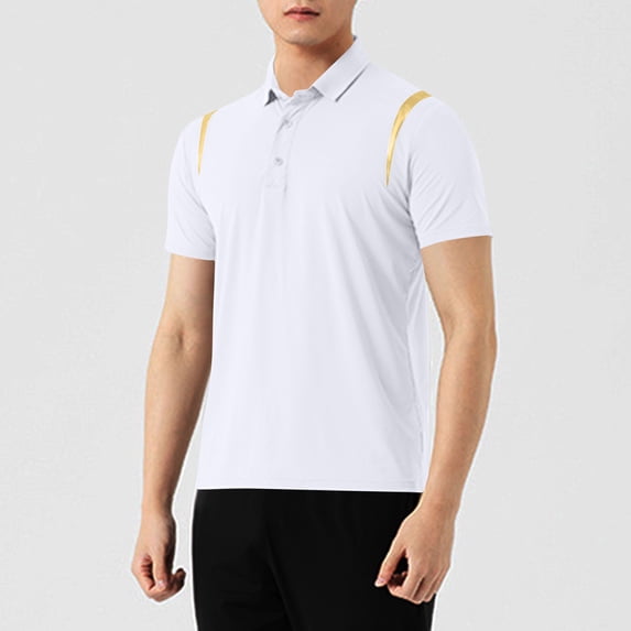 Dolkfu Polos Mens Shirt Regular Fit Golf Shirt Short Sleeve White Collared Color Block Mens Tshirts XXL