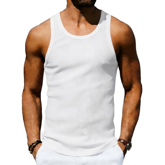 Dolkfu Refreshing Tank Tops Men Pull-on White Crew Neck Sleeveless Tank Tops Solid Modern Outdoor White,Xxl