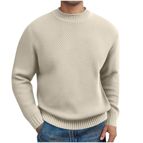 Dolkfu Pullover Mens Fall Sweaters 2025 Crew Neck Yellow Sweaters Solid Waffle Knit Shirt Men L