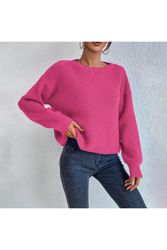 Pullover Women's Winter Sweater Casual Solid Pink Sweater Baggy Pullover Knit Shirt Women's Plus Size Sweaters S
