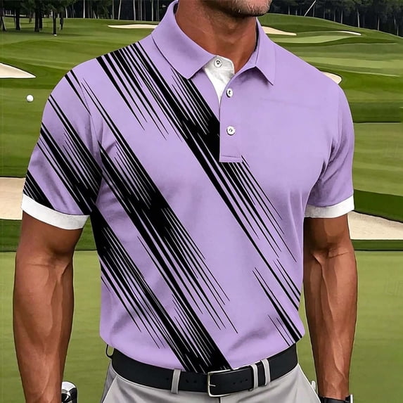 Dolkfu Purple Summer Tops Button Collared Short Sleeve Refreshing Tops Minimalist Modern Patchwork Polos Purple,M