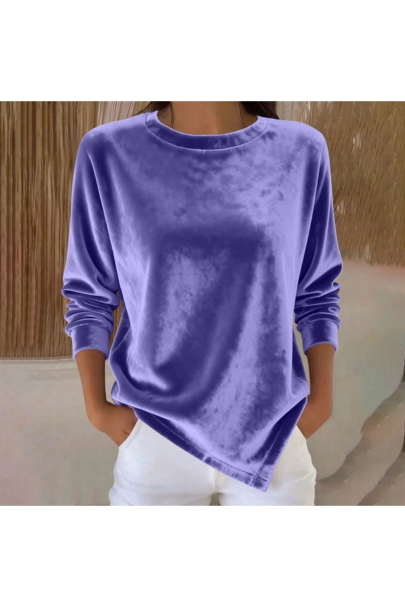 Purple Women'S Tops, Tees & Blouses 3/4 Sleeve Pull-on Refreshing Crew Neck Tops Retro Vintage Solid Modern T-Shirts Purple,S
