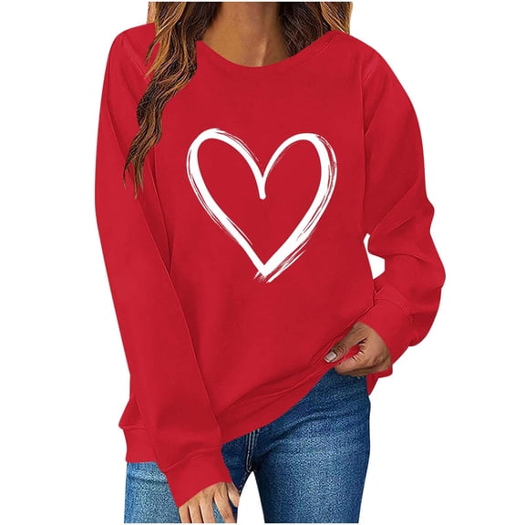 Dolkfu Red Holiday Shirts for Women Heart Crewneck Valentine's Day Sweatshirts Pullover Women Clothing M