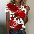 thumbnail image 1 of Dolkfu Red Oversized Graphic Tshirts for Women Short Sleeve Retro Crew Neck Pull-on T-Shirts Floral Printed Romance Tops Red,L, 1 of 6
