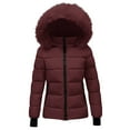 thumbnail image 1 of Dolkfu Red Womens Jackets Casual Detachable Hood Thicken Puffer Jacket Slim Fit Thermal Outerwear Coat Women Winter Coats L, 1 of 7