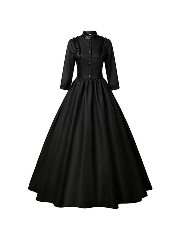 Refined Dresses for Women Long Sleeve Crew Neck Black Maxi Ball Gown Dresses Solid Full Swing Flared Modern Regular Dresses Black,Xs