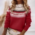 thumbnail image 1 of Dolkfu Refined Women's Tops Crew Neck Red Long Sleeve Pullover Sweaters Boho Paisley Relaxed Fit Geometric Sweaters Red,XXL, 1 of 7